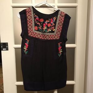 Anthro embroidered blouse; Mexican-inspired